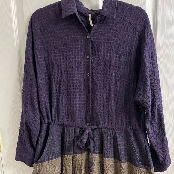 Free People Purple Stripe Checkered Midi Dress XS Boho - Picture 1 of 5